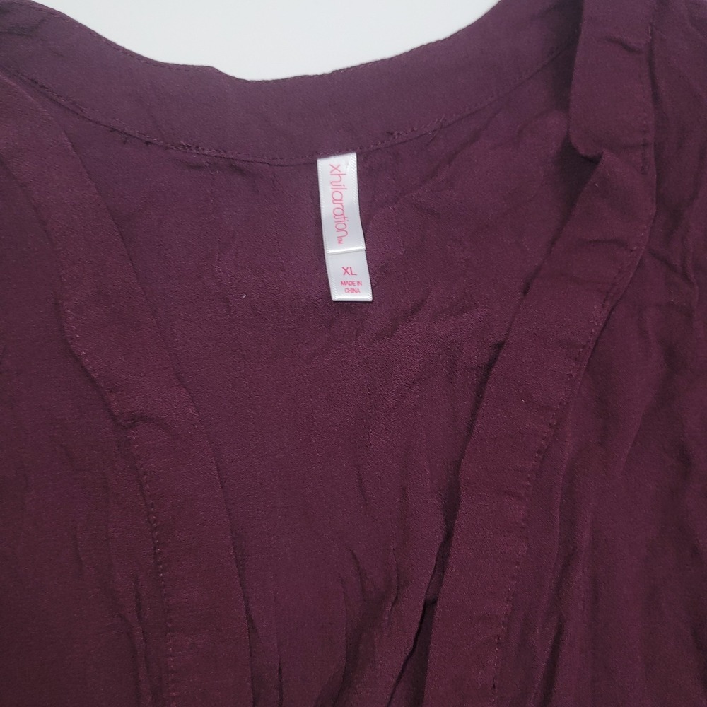 Exhilaration Open Front Cardigan Sweater Womens Size XL Burgundy Boho‎ Lace Trim - Picture 7 of 7